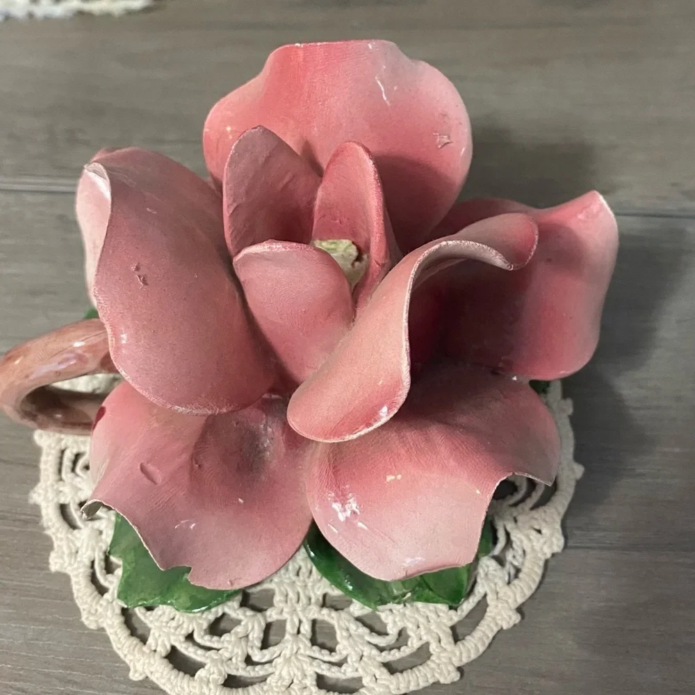 Vintage Capodimonte Large Floral Candle Holder with Handle